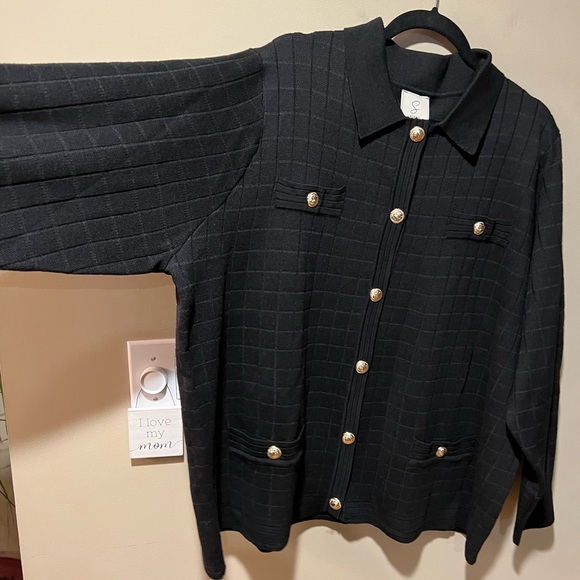 NWT Sioni Black Knit Cardigan with Metallic Gold Buttons - Picture 9 of 15